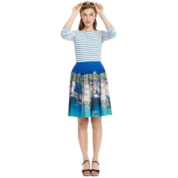 Boden Italy Beach Seaside Scene Printed Pleated Flared Circle Slip Skirt - 12 - Picture 15 of 15